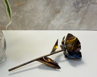 Heat Tinted Steel Rose - Forever Metal Flower, Anniversary Gift