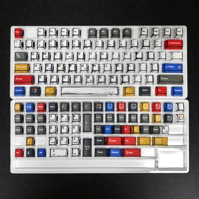 Comic Style Colorful Keycaps Set – Cherry Profile, 136 Keys, Minimalist ...