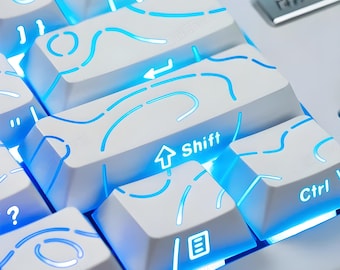 Aan de zijkant gegraveerde contour 4.0 keycap-set – 97 toetsen PBT doorschijnende keycaps voor mechanisch gamingtoetsenbord, witte hars keycap-set compatibel