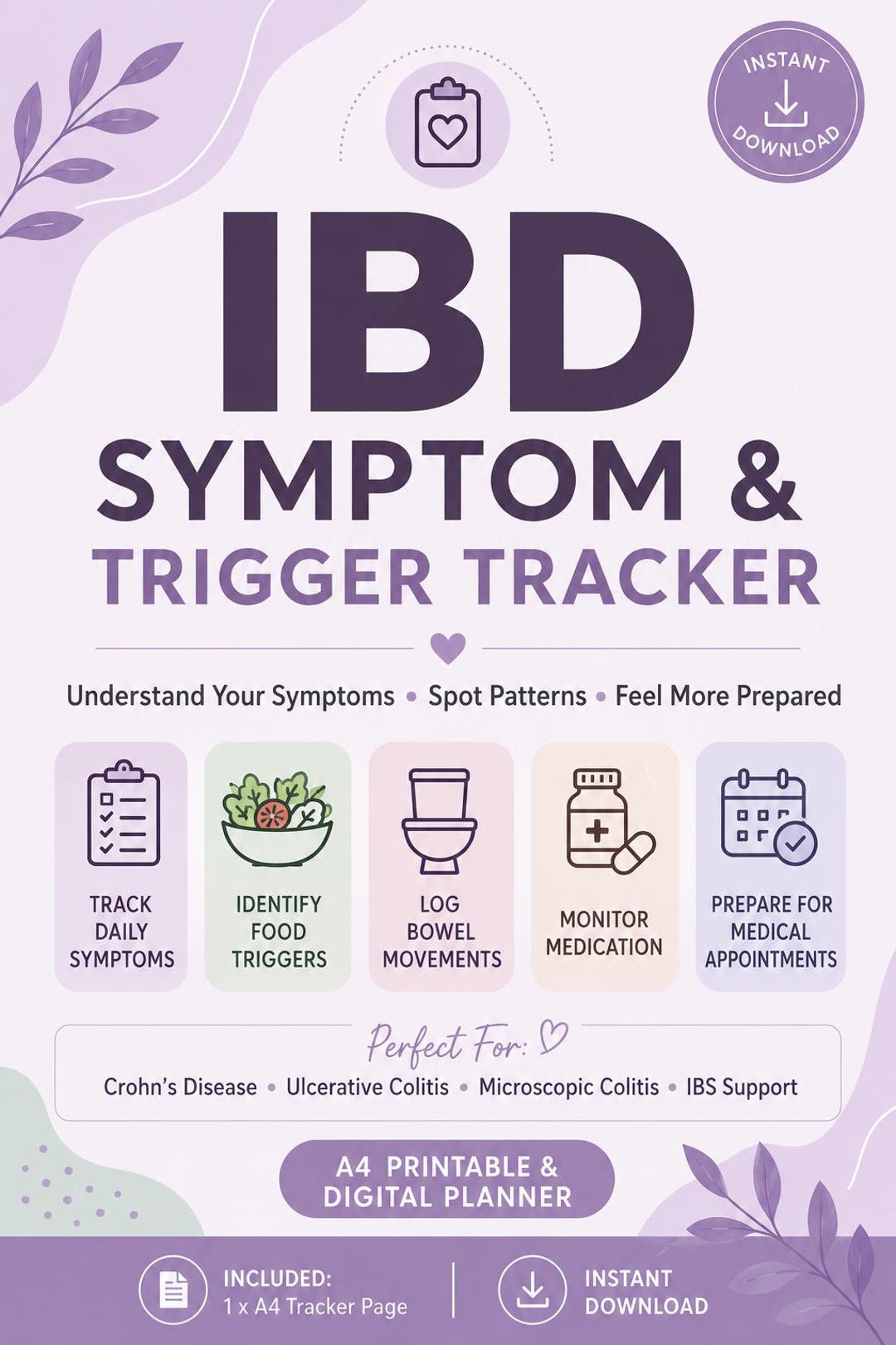 IBD Symptom Tracker | Crohn's Colitis Gut Health Log (PDF) - Etsy
