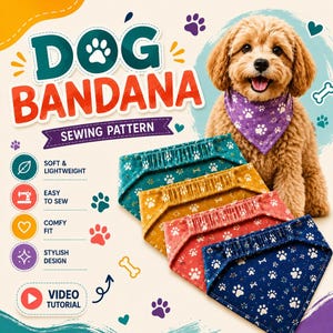Dog Bandana Scrunchie Elastic Sewing Pattern PDF, XS to XXL, Pet Bandana Tutorial