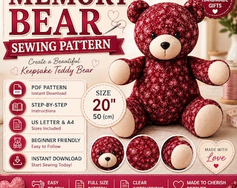 Memory Bear Pattern PDF, Sewing Pattern, Keepsake Teddy from Clothes, Memorial Bear, DIY Plush Stuffed Animal