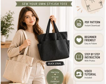 Tote Bag Sewing Pattern PDF | Canvas shopper bag | Beginner Friendly PDF Template (A4/Letter)