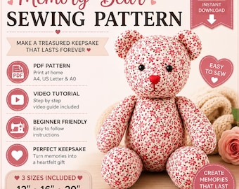 Memory Bear Pattern PDF, Sewing Pattern, Keepsake Teddy from Clothes, Memorial Bear, DIY Plush Stuffed Animal