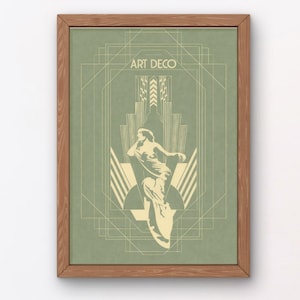 Art Deco geometric Sage Green Wall Art, Minimalist Art Deco Poster, Mid Mod Digital Download, Living Room Bedroom Office Decor, dorm decor