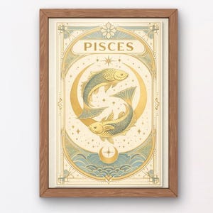 Art Deco Wall Art Pisces, Mystic Geometric Zodiac Print, Star Sign Art, Celestial Tarot Poster, Dorm Decor, luxury room