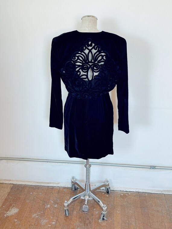 Vntg black velvet dress with decorative jacket co… - image 6