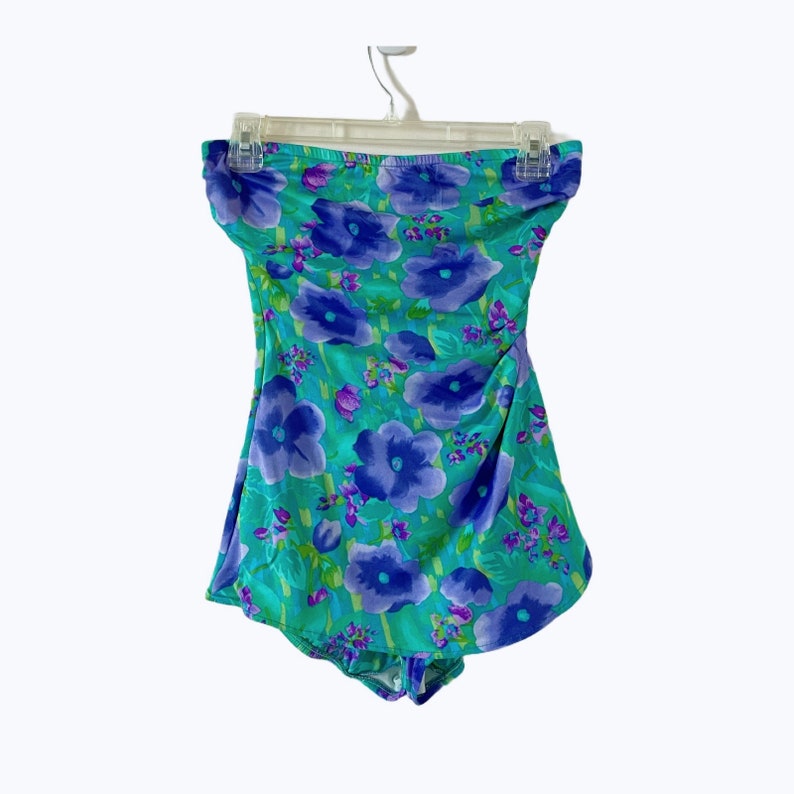 Vintage floral swimsuit Jantzen strapless swim wear size small immagine 2