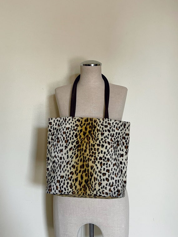 90s fuzzy leopard print mini tote Esprit over the… - image 6