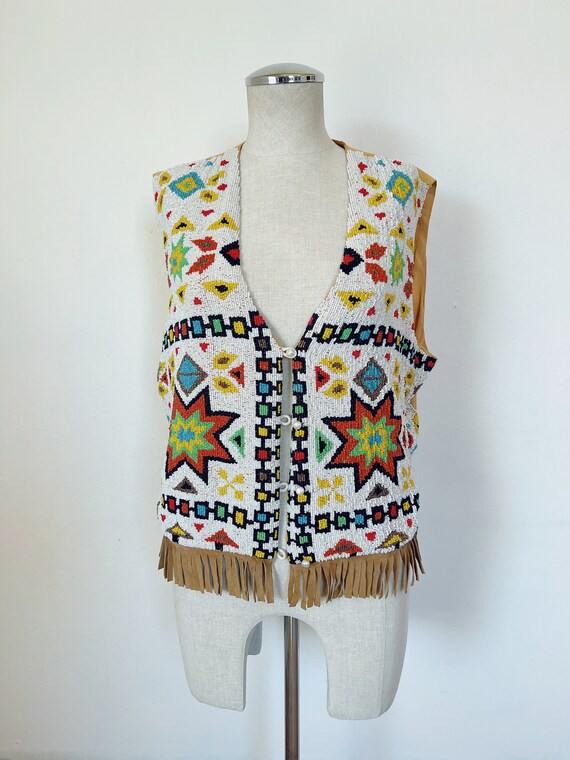 Vintage hand beaded and silk fringe vest size med… - image 2