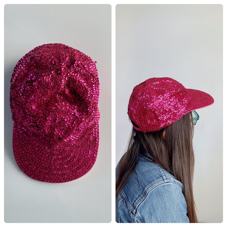 Hot Pink Sequin Ball Cap Baseball Hat 