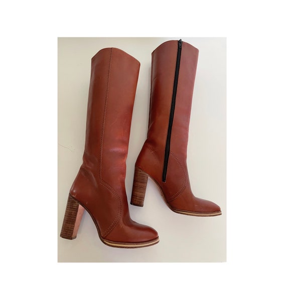60s or 70s chestnut mahogany tall leather boots s… - image 1