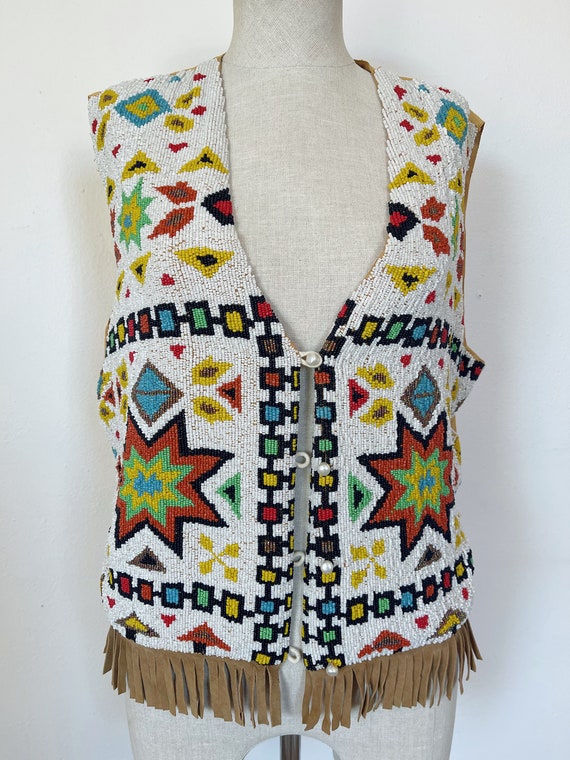 Vintage hand beaded and silk fringe vest size med… - image 6