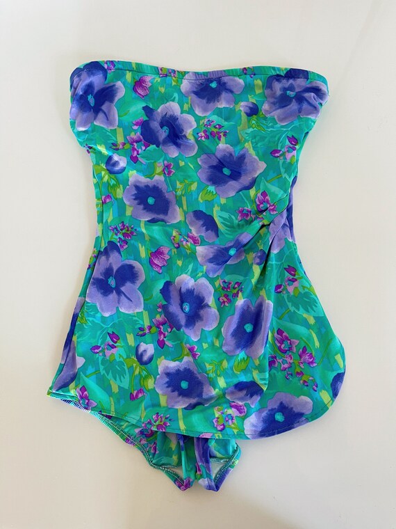 Vintage floral swimsuit Jantzen strapless swim we… - image 4