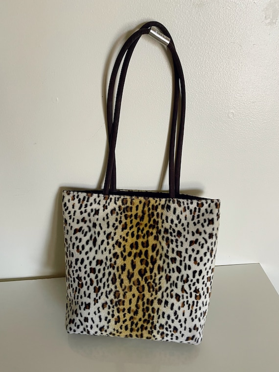 90s fuzzy leopard print mini tote Esprit over the… - image 4