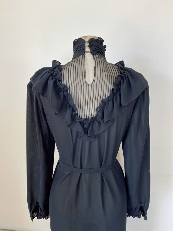70s does Victorian semi sheer black midi dress si… - image 6