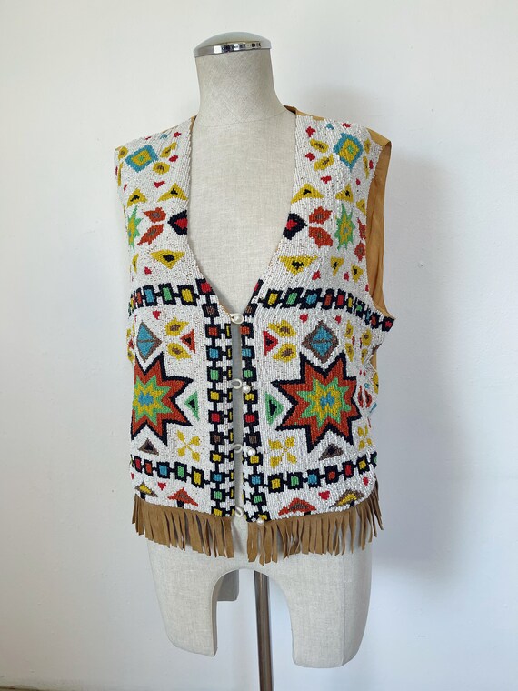 Vintage hand beaded and silk fringe vest size med… - image 5