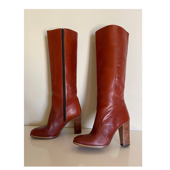 60s or 70s chestnut mahogany tall leather boots s… - image 2