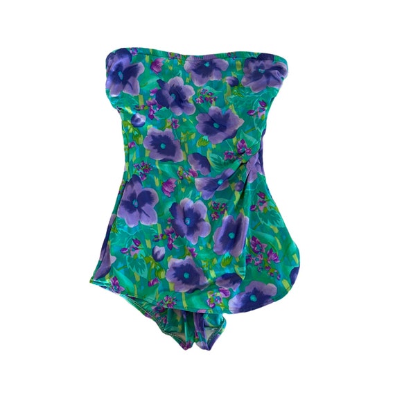 Vintage floral swimsuit Jantzen strapless swim we… - image 1