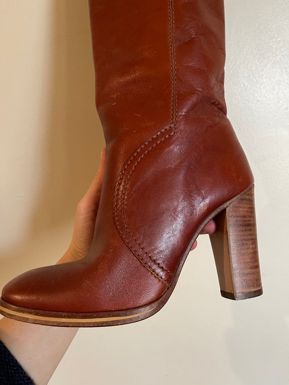 60s or 70s chestnut mahogany tall leather boots s… - image 4