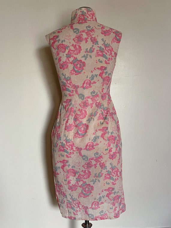 60s pink floral cotton cheongsam dress size small - image 6