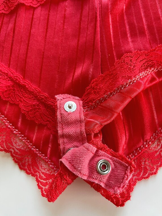 70s red lace bodysuit romper lingerie play suit size … Gem