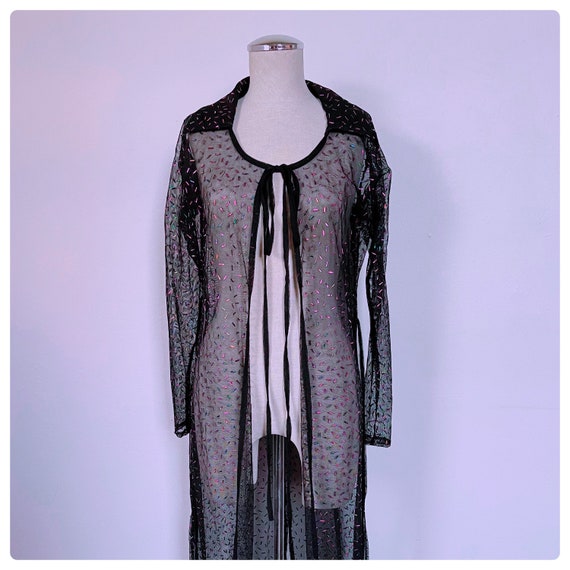 90s Confetti Sheer Mesh Duster Cardigan Maxi Dress Size Small
