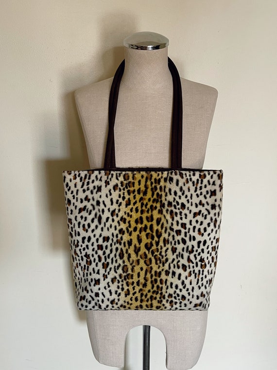 90s fuzzy leopard print mini tote Esprit over the… - image 2