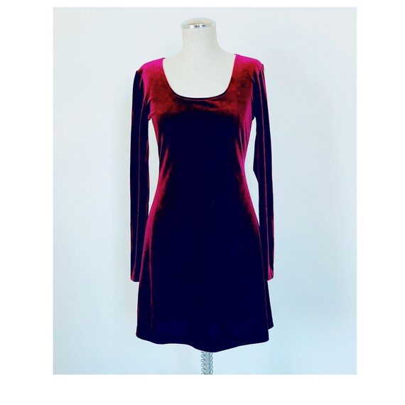 90s Wine Red Jewel Tone Velvet Dress 