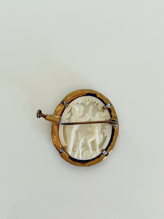 1930s Art Deco carved celluloid pin with brass - image 3