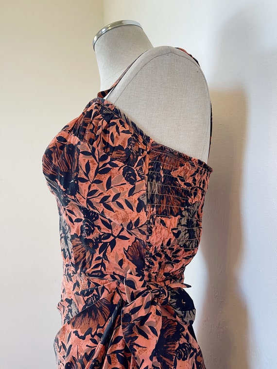 1950s coral floral wrap dress Hawaiian cotton sun… - image 5