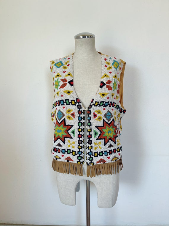 Vintage hand beaded and silk fringe vest size med… - image 3