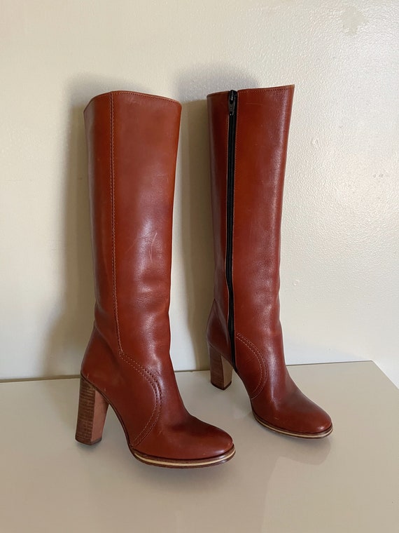 60s or 70s chestnut mahogany tall leather boots s… - image 6