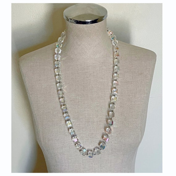 60s ab crystal cube iridescent long necklace jewel
