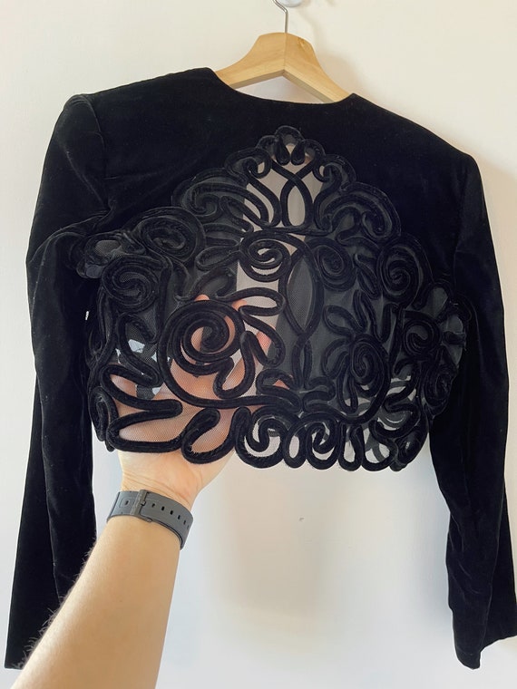 Vntg black velvet dress with decorative jacket co… - image 8