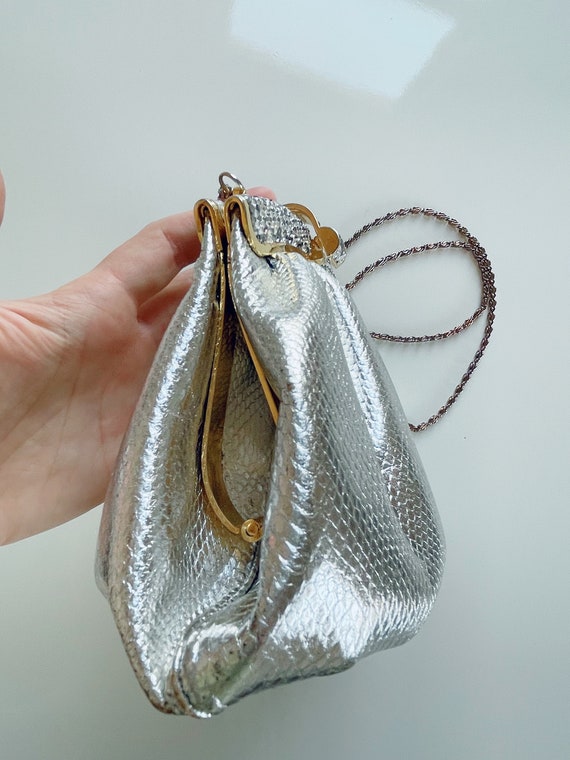 70s silver rhinestone metal chain purse over the … - image 8