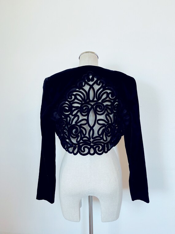 Vntg black velvet dress with decorative jacket co… - image 7