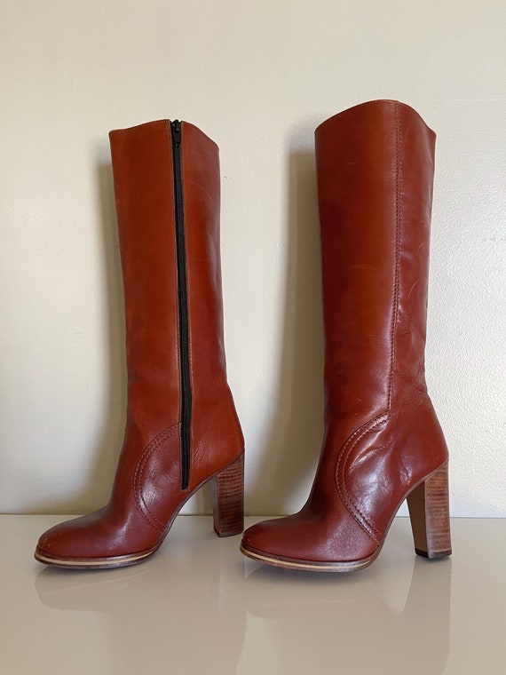 60s or 70s chestnut mahogany tall leather boots s… - image 5