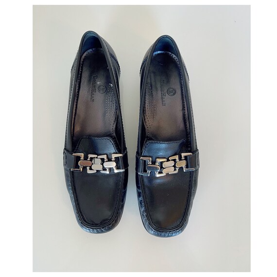 90s or y2k Cole Haan silver black leather loafers 