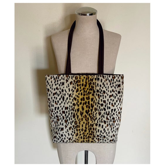 90s fuzzy leopard print mini tote Esprit over the… - image 1