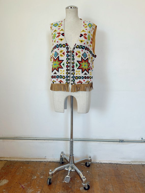 Vintage hand beaded and silk fringe vest size med… - image 4