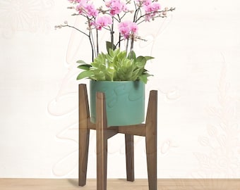 Verstellbarer Bambusholz-Blumenstand - Indoor-Runder Planter-Display-Riser