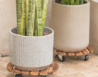 Set of 2 Wooden Plant Stand - Indoor Outdoor Rolling Planter with Lockable Wheels