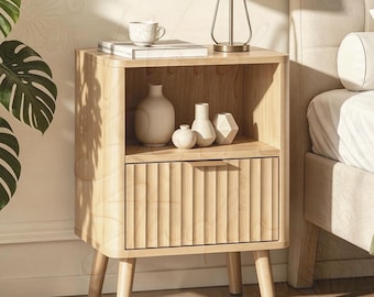 Wooden Bedside Table – Modern Side End Table – Bedroom Nightstand with 1 Drawer