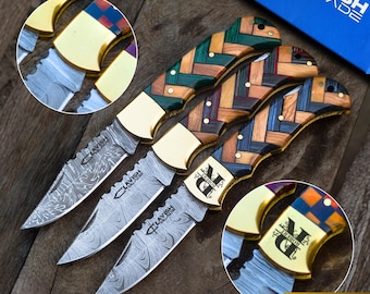 Personalized Gift Brass Wood Knives Handmade Mens Boyfriend Gift for Him, Fathers Day Gift, Engraved Pocket Knife, Groomsman, Wedding knives
