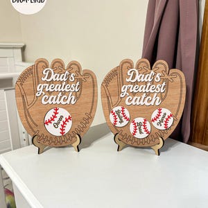 Personalized Dad Sign, Custom Wood Sports Decor, Baseball Dad Gift, Sport Dad Gift, Glove Sign SVG, Dad Catch Sign, laser cut baseball dad.