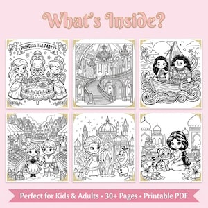 Disney Princesses Kawaii Coloring Book | 30+ Magical Cozy Scenes | Kids & Adult Coloring Pages | Princess Gift | Birthday Present image 2