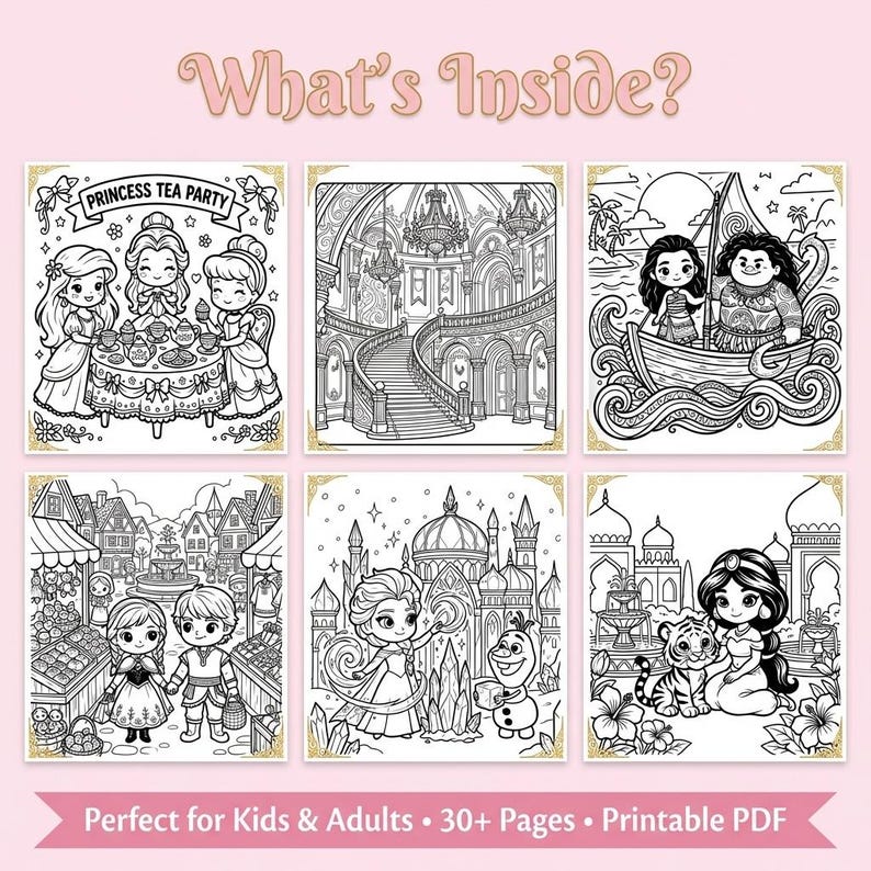 Disney Princesses Kawaii Coloring Book | 30+ Magical Cozy Scenes | Kids & Adult Coloring Pages | Princess Gift | Birthday Present image 2