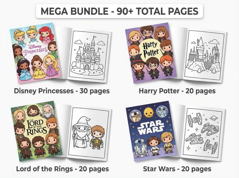 Ultimate Kawaii Coloring Book Bundle | 4 Books 90+ Pages | Disney ...