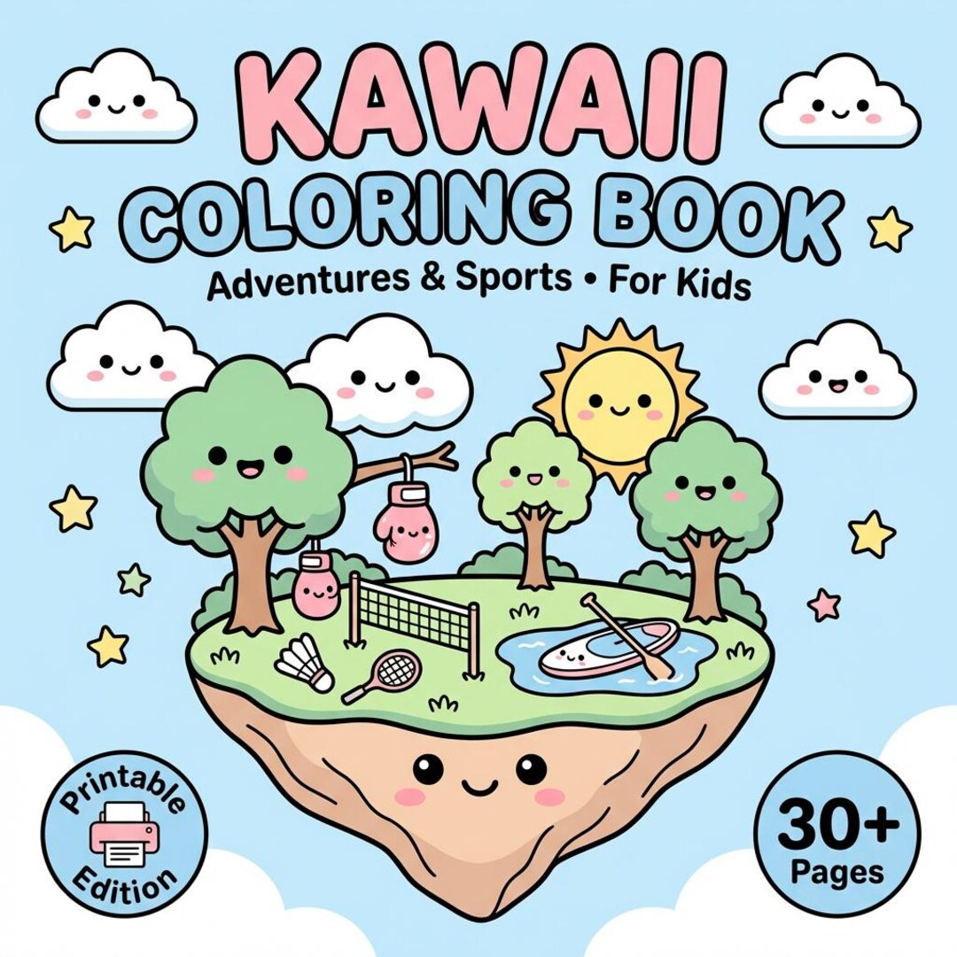 Kawaii Coloring Book for Kids - Adventures & Sports Printable PDF - 30 ...